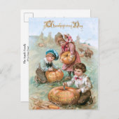 かわいいヴィンテージ子どもがカボチャを彫る ポストカード (正面/裏面)