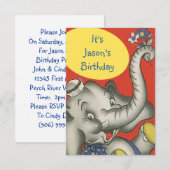 かわいいヴィンテージ子供パーティーの招待状 スイートエレファント 招待状 (正面/裏面)