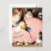 かわいいヴィンテージ子猫イースターグリーティング ポストカード (正面/裏面)