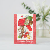 かわいいヴィンテージ子猫クリスマスグリーティング ポストカード (スタンド正面)