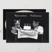 かわいいヴィンテージ子猫バースデーパーティー 招待状 (正面/裏面)