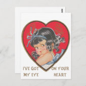 かわいいヴィンテージ小さな女の子インハートバレンタイン ポストカード (正面/裏面)