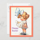 かわいいヴィンテージ小さな女の子オンハッピーイースターはがき シーズンポストカード (正面/裏面)
