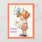かわいいヴィンテージ小さな女の子オンハッピーイースターはがき シーズンポストカード (正面)