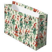 かわいいヴィンテージ小妖精や小人クリスマスシーズン ラージペーパーバッグ (正面アングル)