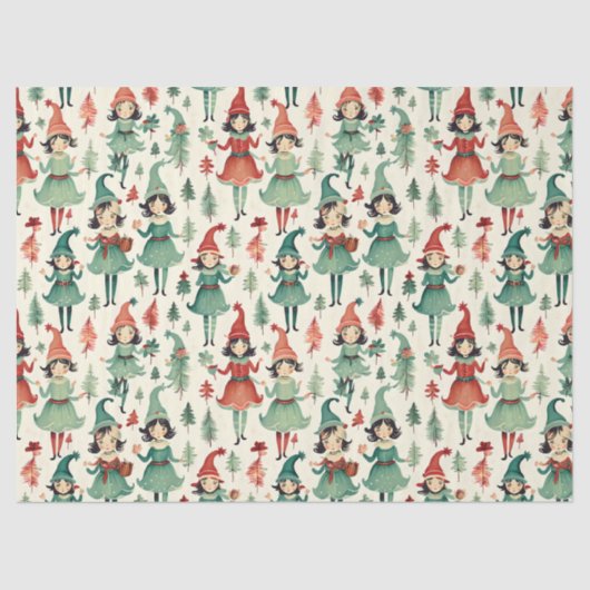 かわいいヴィンテージ小妖精や小人クリスマスシーズン 薄葉紙 (正面)