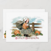 かわいいヴィンテージ巡礼少女とカボチャ シーズンカード (正面/裏面)