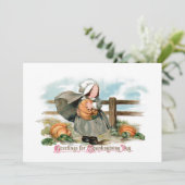 かわいいヴィンテージ巡礼少女とカボチャ シーズンカード (スタンド正面)