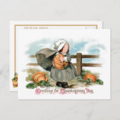 かわいいヴィンテージ巡礼少女とカボチャ ポストカード (正面/裏面)