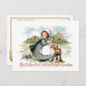 かわいいヴィンテージ巡礼少女と料理ポット ポストカード (正面/裏面)