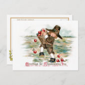 かわいいヴィンテージ巡礼少年とリンゴ ポストカード (正面/裏面)