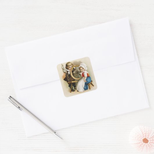 かわいいヴィンテージ巡礼者 スクエアシール (封筒)