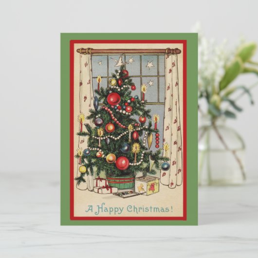 かわいいヴィンテージ幸せなクリスマスツリー シーズンカード (スタンド正面)