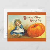 かわいいヴィンテージ感謝祭アートグリーティングカード シーズンポストカード (正面/裏面)