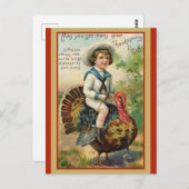 かわいいヴィンテージ感謝祭トルコ ポストカード (正面/裏面)