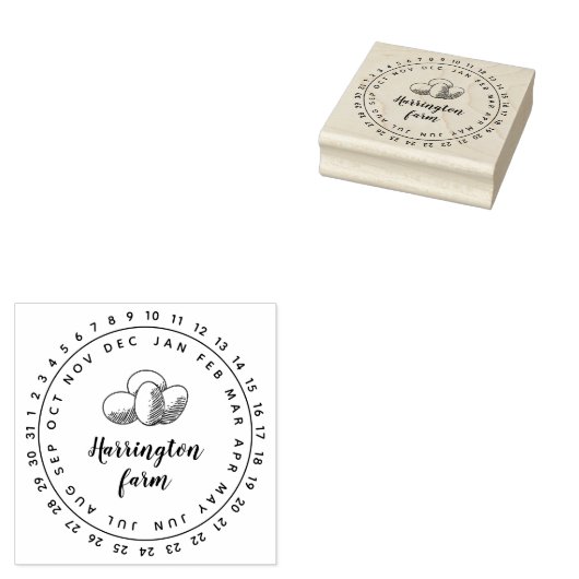 かわいいヴィンテージ手描き卵ラウンドファミリーファーム ラバースタンプ (押印)