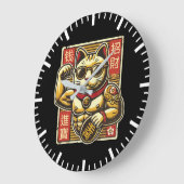 かわいいヴィンテージ招き猫ラッキーキャット成功のお金 ラージ壁時計 (傾斜)