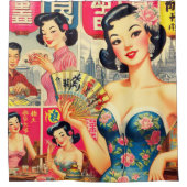 かわいいヴィンテージ日本のガールズイラストレーション シャワーカーテン (正面)