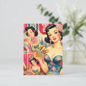 かわいいヴィンテージ日本のガールズイラストレーション ポストカード (スタンド正面)