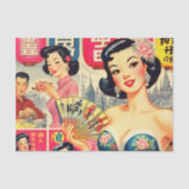 かわいいヴィンテージ日本のガールズイラストレーション 薄葉紙 (正面)