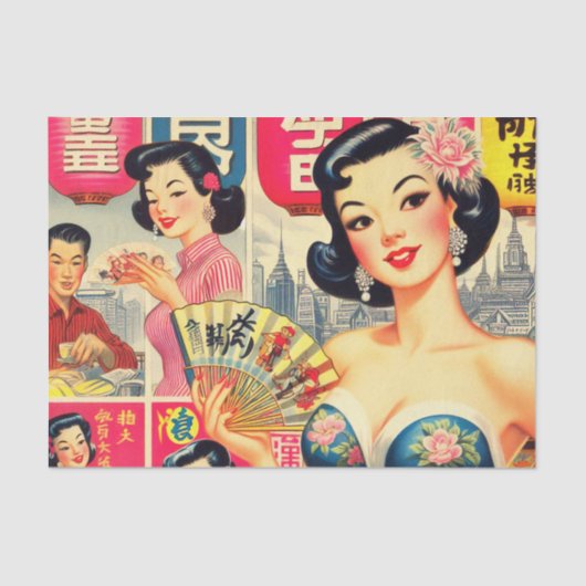 かわいいヴィンテージ日本のガールズイラストレーション 薄葉紙 (正面)