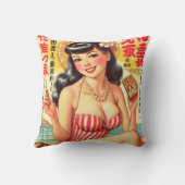 かわいいヴィンテージ日本のガール クッション (裏面)
