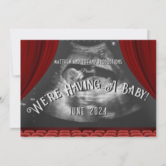 かわいいヴィンテージ映画マーキーベビー超音波写真 案内状 (裏面)