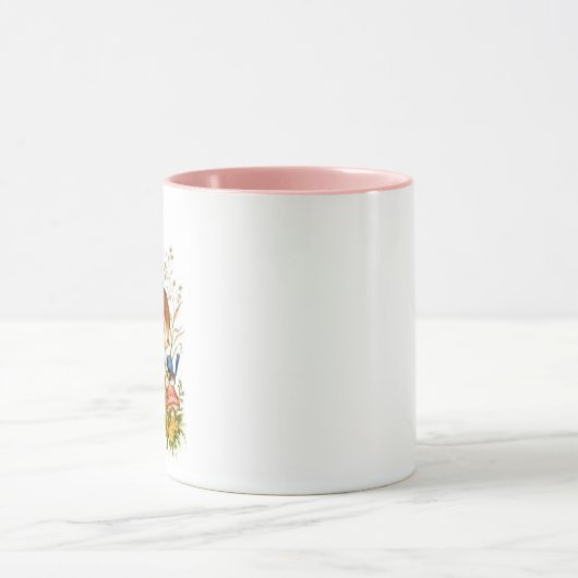 かわいいヴィンテージ春イースターバニーの花 マグカップ (中央)