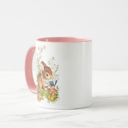かわいいヴィンテージ春イースターバニーの花 マグカップ (正面左)