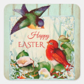 かわいいヴィンテージ春鳥フローライースターシール スクエアシール (正面)