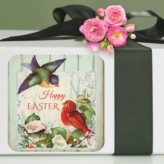 かわいいヴィンテージ春鳥フローライースターシール スクエアシール