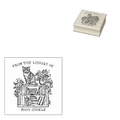 かわいいヴィンテージ本棚キャット ラバースタンプ (押印)