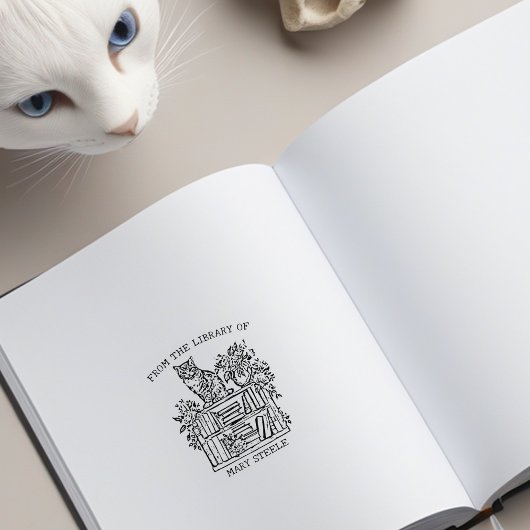 かわいいヴィンテージ本棚キャット ラバースタンプ