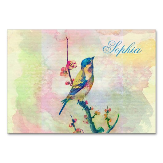 かわいいヴィンテージ水彩鳥フローラ テーブルナンバー (正面)