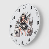 かわいいヴィンテージ洗い女性 ラージ壁時計 (傾斜)