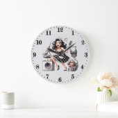 かわいいヴィンテージ洗い女性 ラージ壁時計 (ホーム)