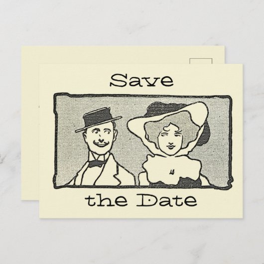 かわいいヴィンテージ漫画カップルの日付を保存 ポストカード (正面/裏面)