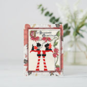 かわいいヴィンテージ犬のクリスマスの挨拶 ポストカード (スタンド正面)