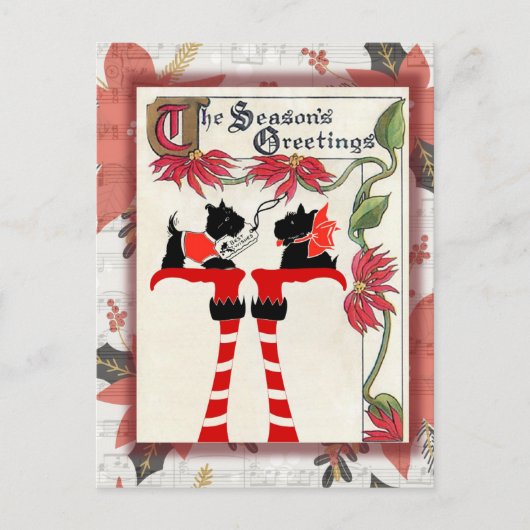 かわいいヴィンテージ犬のクリスマスの挨拶 ポストカード (正面)
