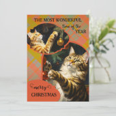 かわいいヴィンテージ猫がクリスマスめでたく シーズンカード (スタンド正面)