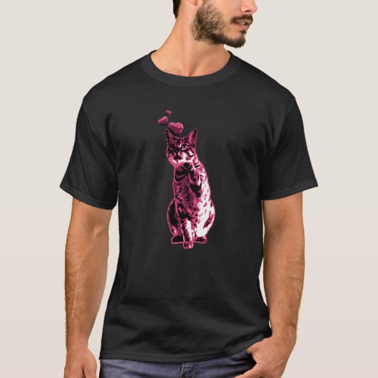 かわいいヴィンテージ猫とハートレトロピンク8 Tシャツ (正面)