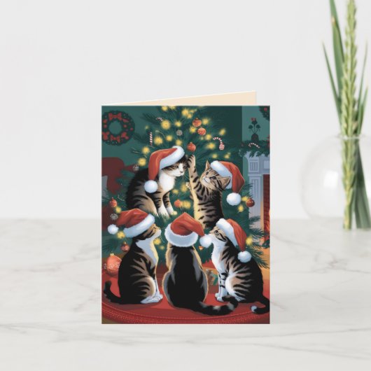 かわいいヴィンテージ猫のクリスマス カード (正面)