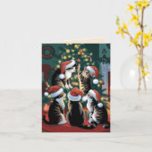 かわいいヴィンテージ猫のクリスマス カード (黄色い花)