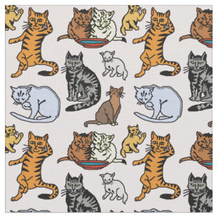 かわいいヴィンテージ猫のスケッチパターン ファブリック