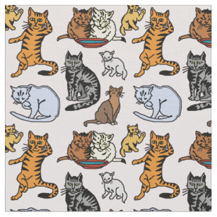 かわいいヴィンテージ猫のスケッチパターン ファブリック