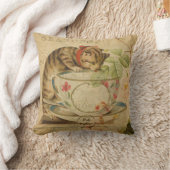 かわいいヴィンテージ猫のティーカップの花柄のコラージュ クッション (ブランケット)