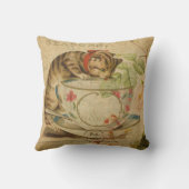 かわいいヴィンテージ猫のティーカップの花柄のコラージュ クッション (裏面)