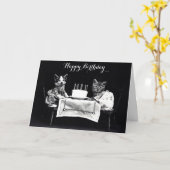 かわいいヴィンテージ猫の誕生日パーティー カード (黄色い花)