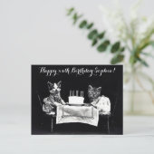 かわいいヴィンテージ猫の誕生日パーティー ポストカード (スタンド正面)