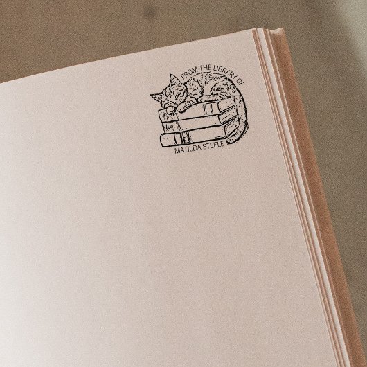 かわいいヴィンテージ猫図書館 ラバースタンプ